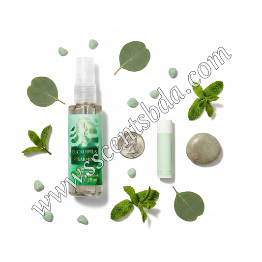 Eucalyptus Spearmint 1 fl oz Hand Sanitizer shown next to everyday items for size reference