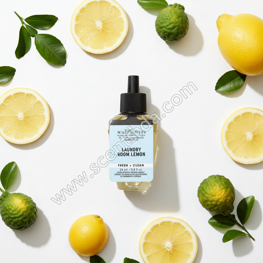 Laundry Room Lemon Wallflower Refill with fresh lemons, bergamot and green leaves