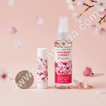 Japanese Cherry Blossom 1 fl oz Hand Sanitizer shown next to everyday items for size reference