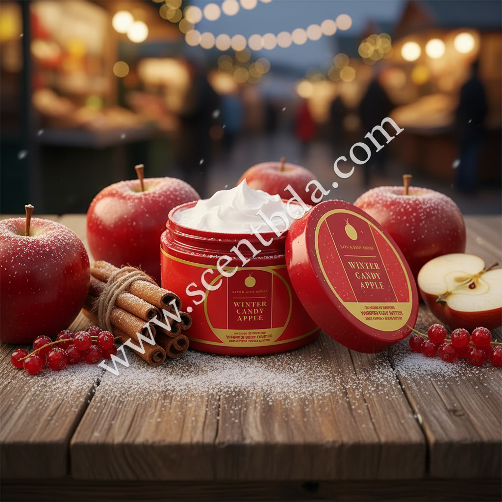 Winter Candy Apple Whipped Body Butter – Rustic Wood Background
