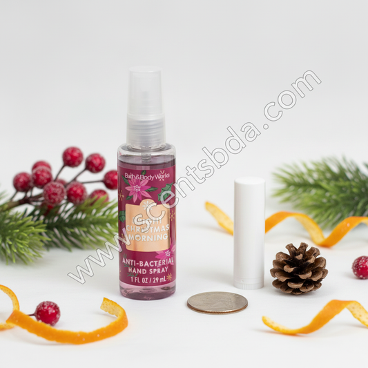 Bright Christmas Morning 1 fl oz Hand Sanitizer shown next to everyday items for size reference