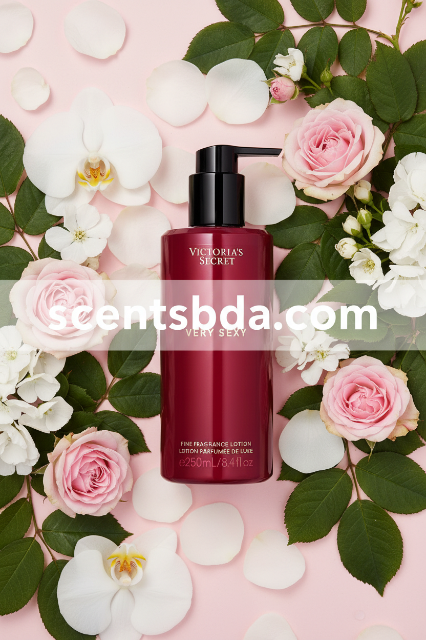Very Sexy Fine Fragrance Lotion with floral background