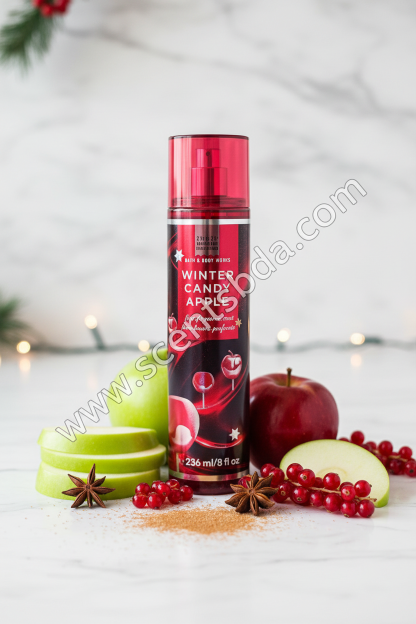 Winter Candy Apple Fine Fragrance Mist – Marble & Cinnamon Sugar Background