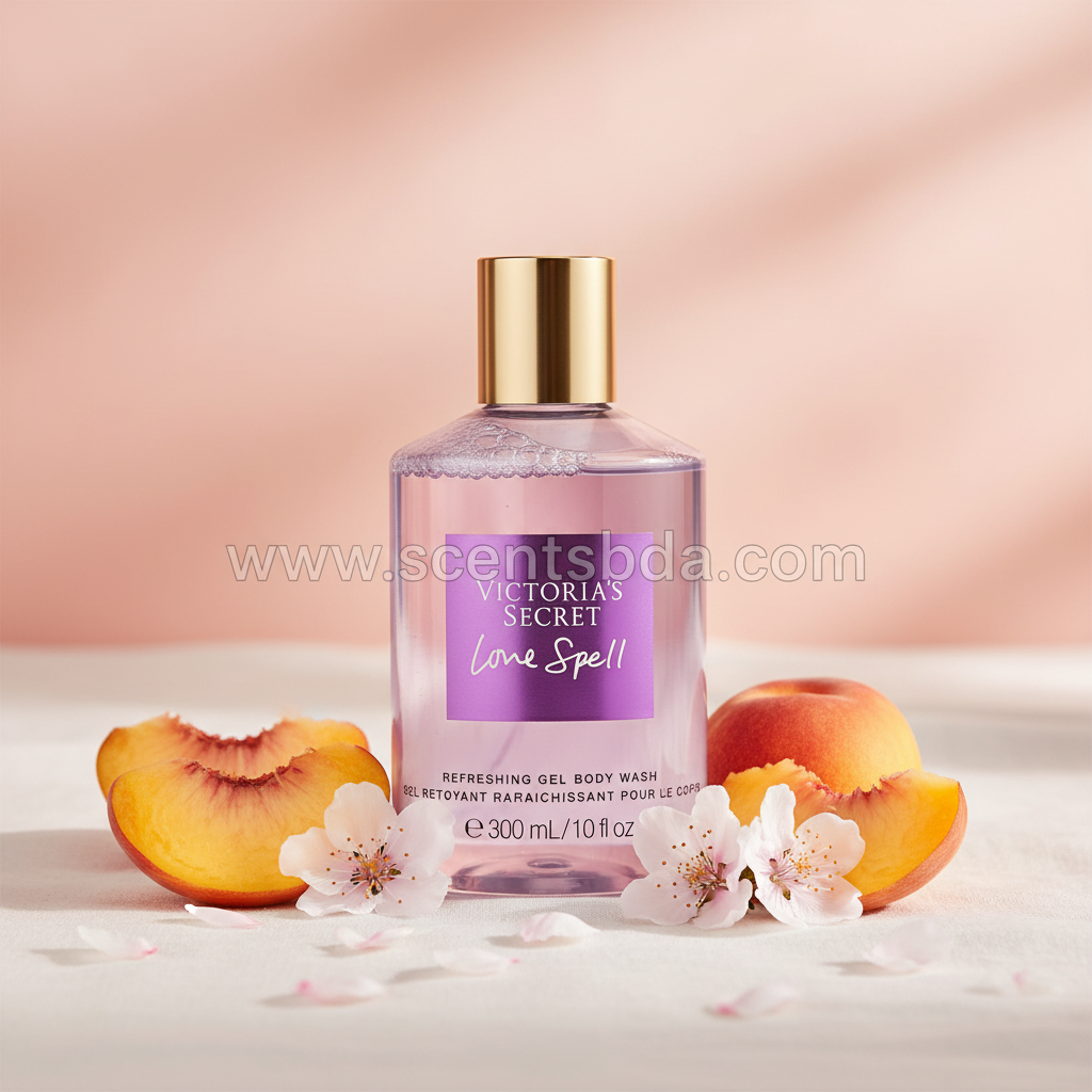 Love Spell Body Wash - Peach Blossom with www.scentsbda.com watermark
