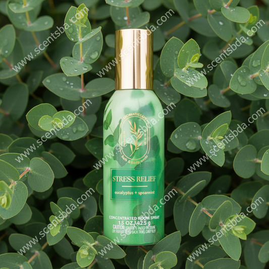 Stress Relief Room Spray - Eucalyptus Garden Background