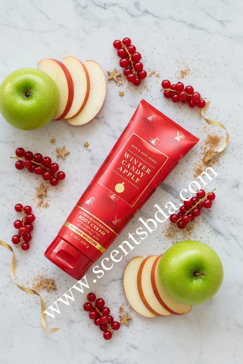 Winter Candy Apple Body Cream – Marble & Cinnamon Sugar Background