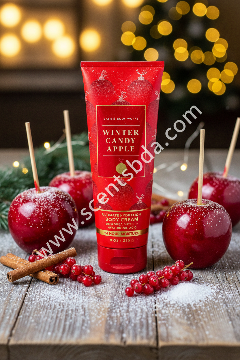 Winter Candy Apple Body Cream – Rustic Holiday Market Background