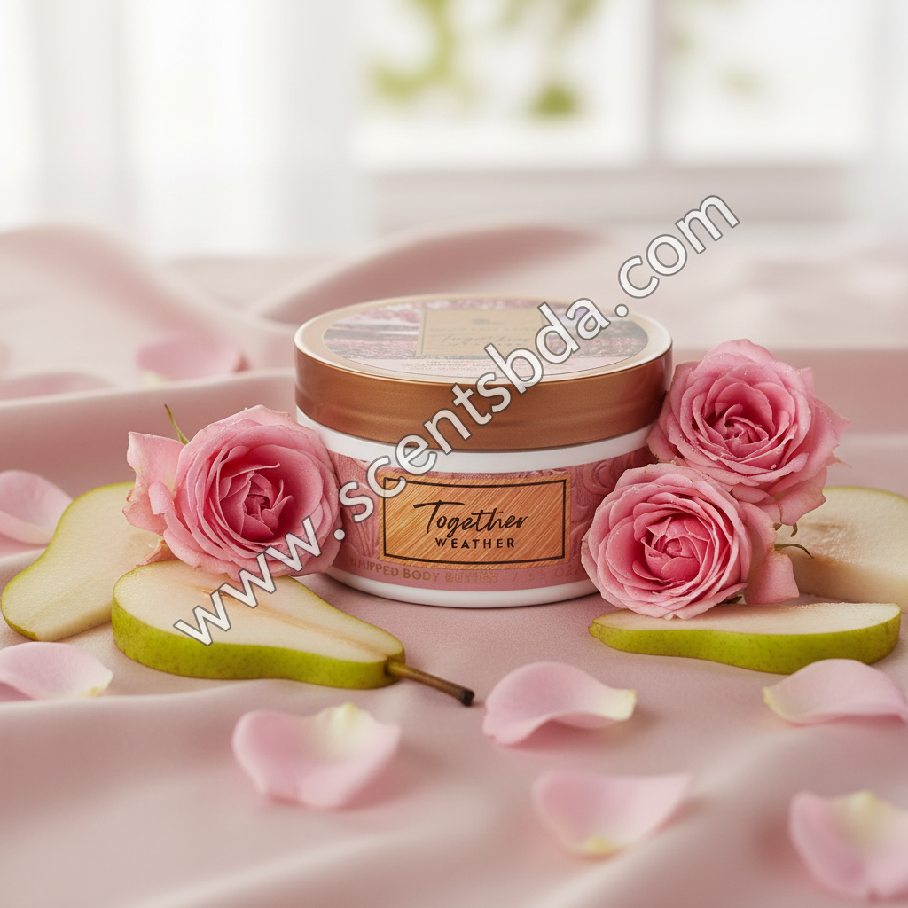 Together Weather Whipped Body Butter – Fresh Pear & Rose Background