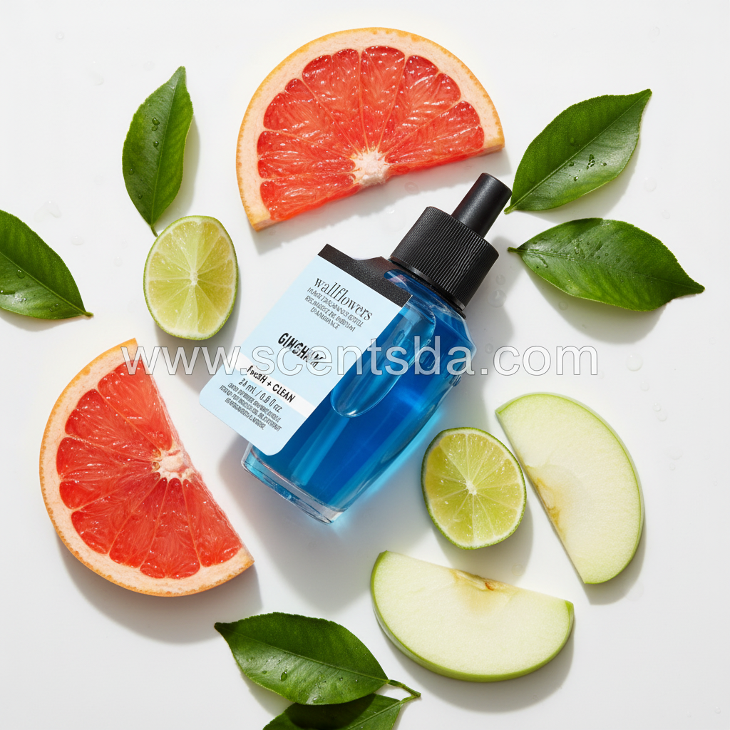 Gingham Wallflower Refill with sliced grapefruit, crisp apples and citrus leaves