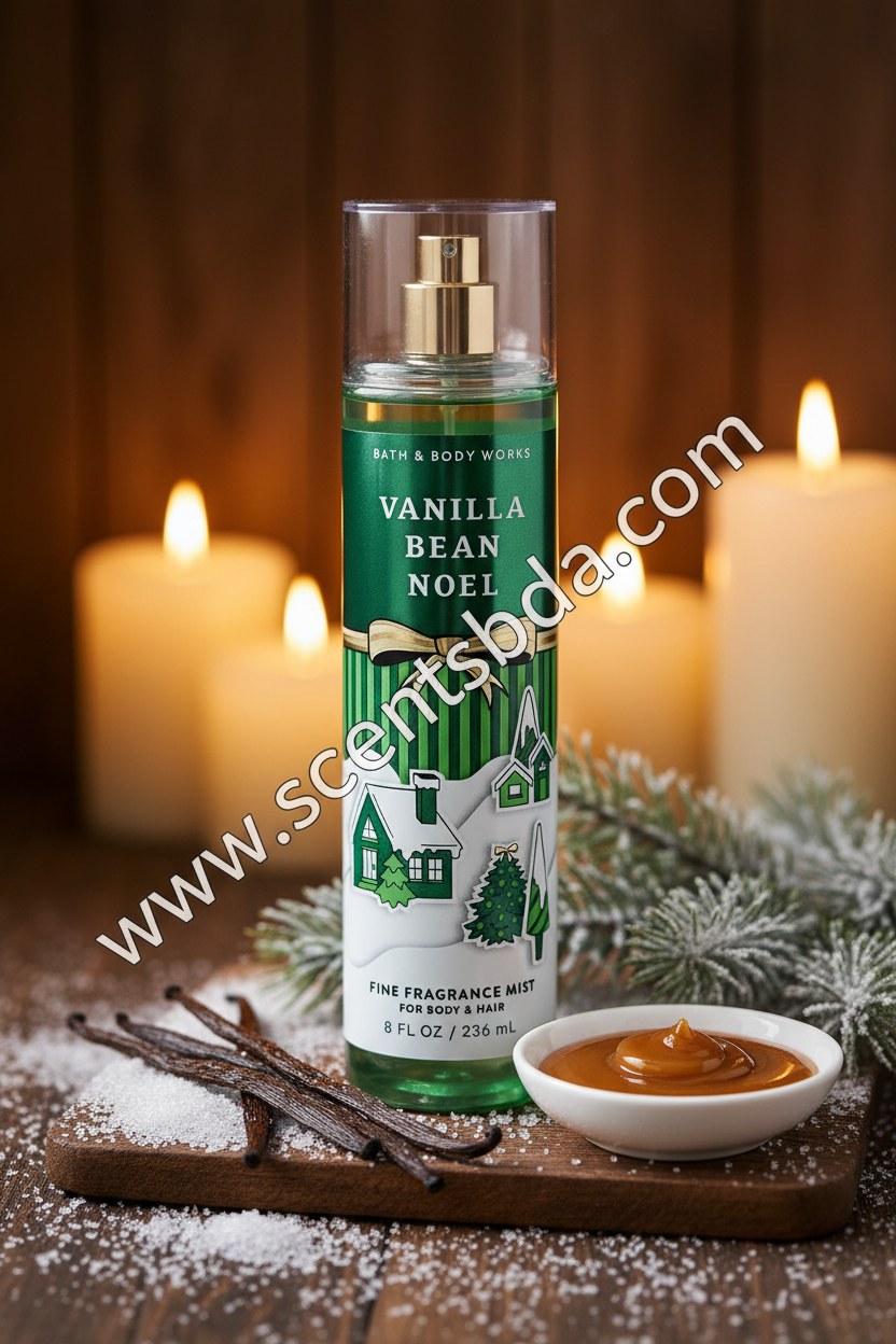 Vanilla Bean Noel Fine Fragrance Mist – Snowy Cottage & Vanilla Caramel Background