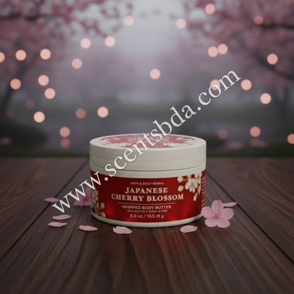 Japanese Cherry Blossom Whipped Body Butter – Japanese Garden at Dusk Background