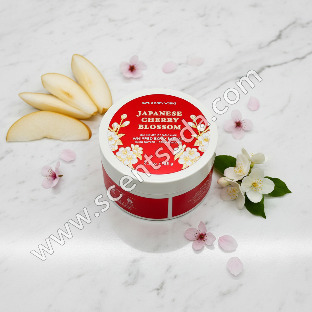 Japanese Cherry Blossom Whipped Body Butter – Marble & Asian Pear Background