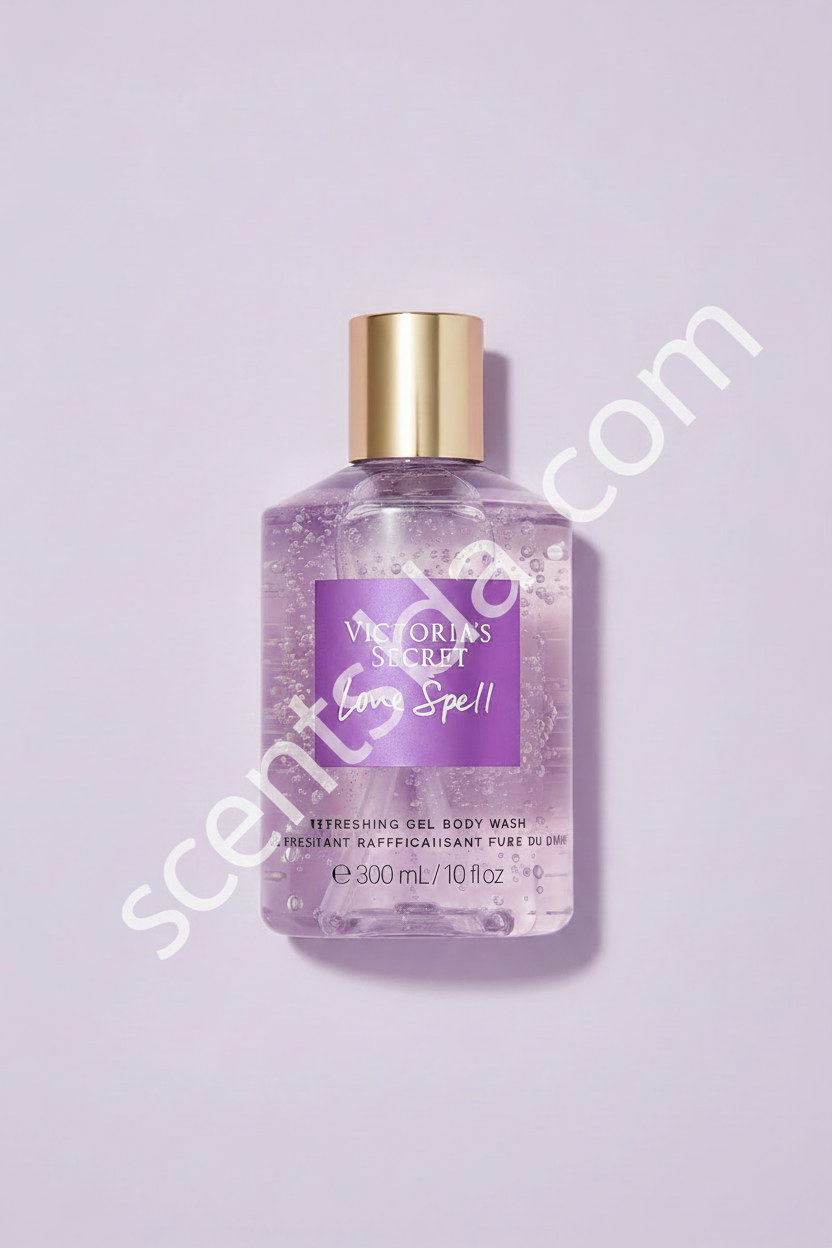 Love Spell body wash on solid background