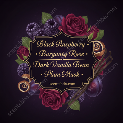 Dark Kiss scent notes graphic with scentsbda.com watermark