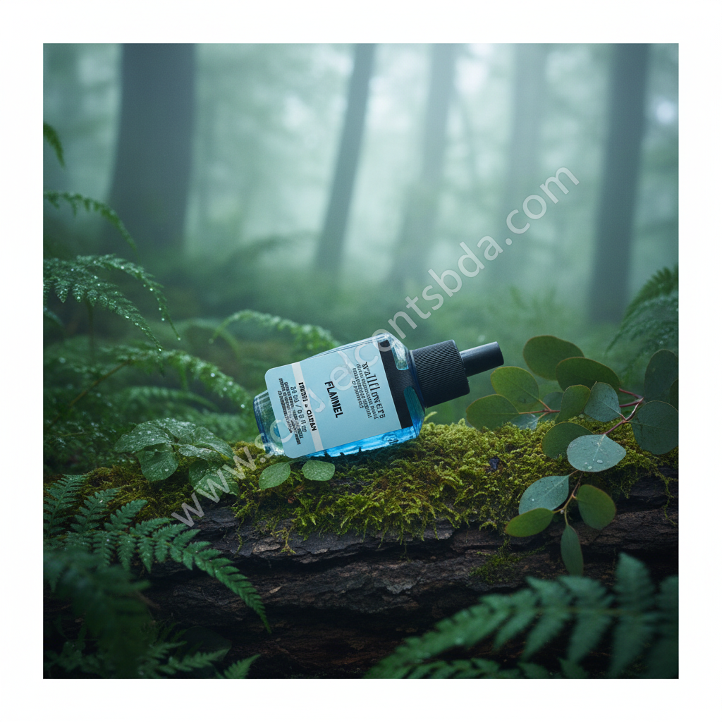 Flannel Wallflower Refill in misty forest with ferns and eucalyptus