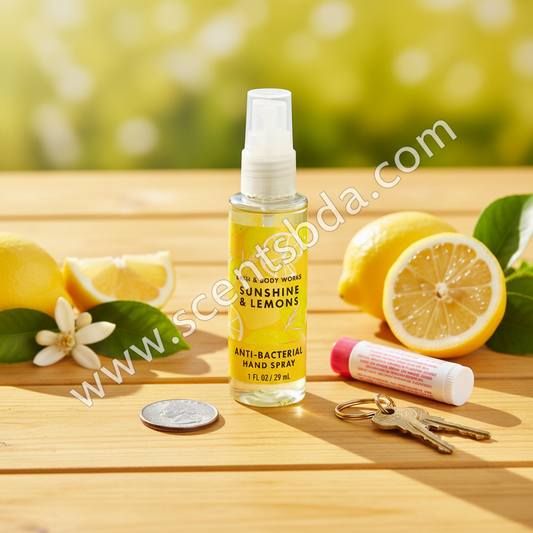 Sunshine & Lemons 1 fl oz Hand Sanitizer shown next to small objects for size reference