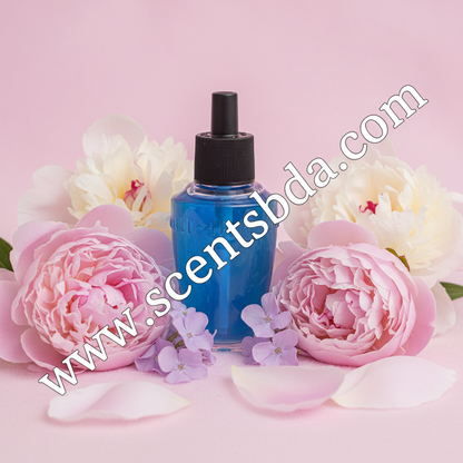 Gingham Wallflower Refill with dewy peony blooms and violet flowers