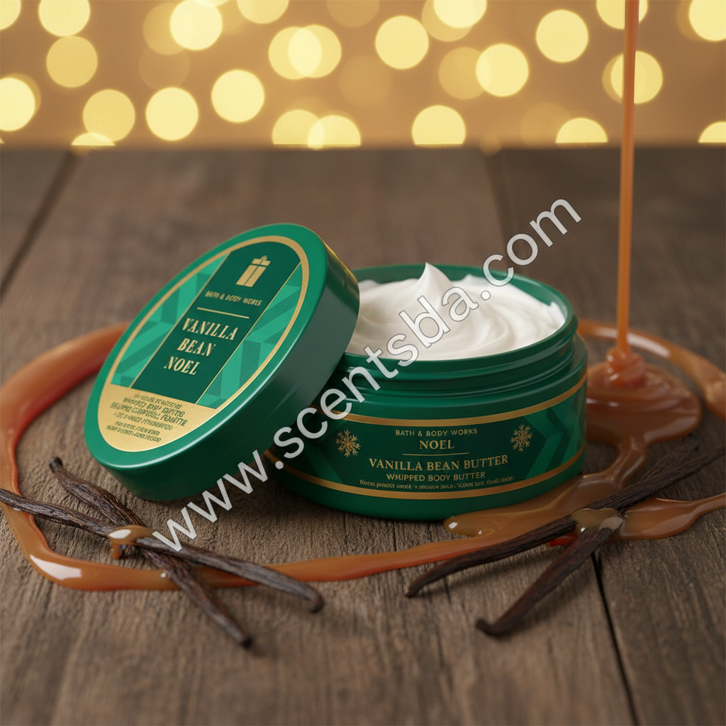 Vanilla Bean Noel Whipped Body Butter – Rustic Wood Background